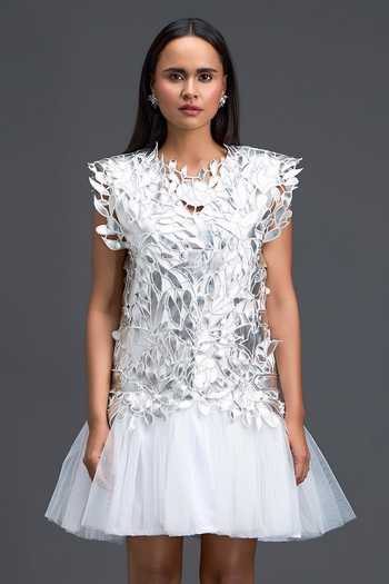 Deepika Arora Floral Applique Dress With Top 