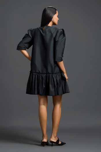 Shop Deepika Arora Black Taffeta Round Neck Embellished Short Dress at Aza Fashions Shop_Deepika Arora_Black Taffeta Round Neck Embellished Short Dress _at_Aza_Fashions
