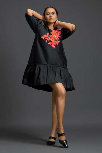 Shop Deepika Arora Black Taffeta Round Neck Embellished Short Dress Online at Aza Fashions Shop_Deepika Arora_Black Taffeta Round Neck Embellished Short Dress _Online_at_Aza_Fashions