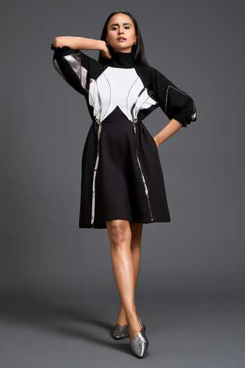 Buy Deepika Arora Black Leather High Neck Color Block Dress Online at Aza Fashions Buy_Deepika Arora_Black Leather High Neck Color Block Dress _Online_at_Aza_Fashions