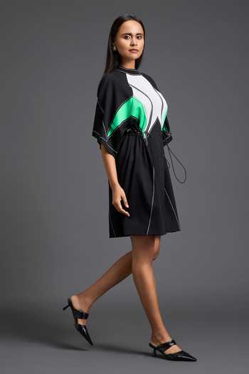 Deepika Arora_Black Leather High Neck Color Block Panelled Dress _Online_at_Aza_Fashions