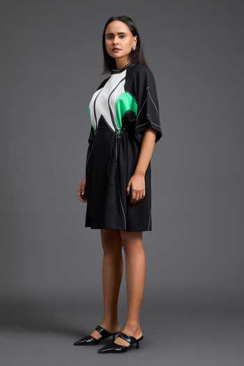 Buy_Deepika Arora_Black Leather High Neck Color Block Panelled Dress _Online_at_Aza_Fashions