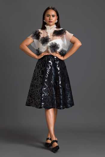 Deepika Arora Embroidered Sheer Top & Skirt Set