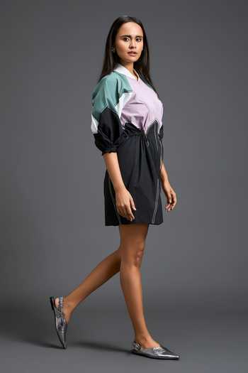 Shop Deepika Arora Green Collared Neck Color Block Playsuit Online at Aza Fashions Shop_Deepika Arora_Green Collared Neck Color Block Playsuit _Online_at_Aza_Fashions