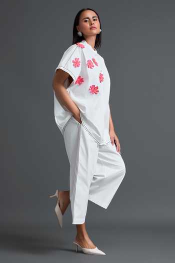 Buy Deepika Arora White Leather Mandarin Collar Floral Patchwork Embroidered Top With Pant Online at Aza Fashions Buy_Deepika Arora_White Leather Mandarin Collar Floral Patchwork Embroidered Top With Pant _Online_at_Aza_Fashions