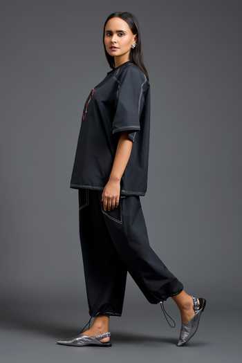 Deepika Arora Black Leather Round Neck Floral Embroidered Top And Pant Set Online at Aza Fashions Deepika Arora_Black Leather Round Neck Floral Embroidered Top And Pant Set _Online_at_Aza_Fashions