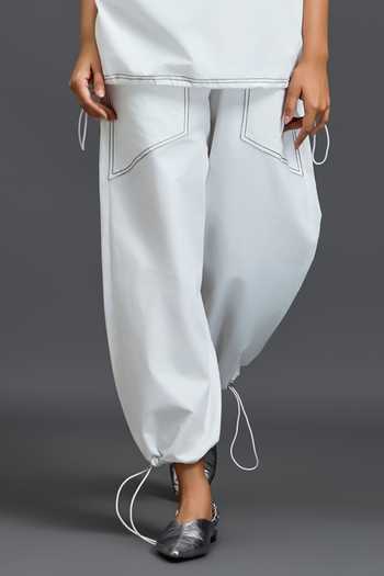 Deepika Arora_White Leather Round Neck Patchwork Embroidered Top And Pant Set _Online_at_Aza_Fashions