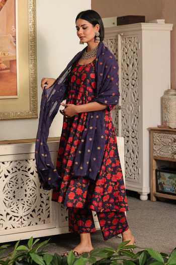 Gulabo Jaipur Blue Pure Cotton, Cotton, Doriya Scoop Neck Suhana Printed Anarkali Set Online at Aza Fashions Gulabo Jaipur_Blue Pure Cotton, Cotton, Doriya Scoop Neck Suhana Printed Anarkali Set _Online_at_Aza_Fashions