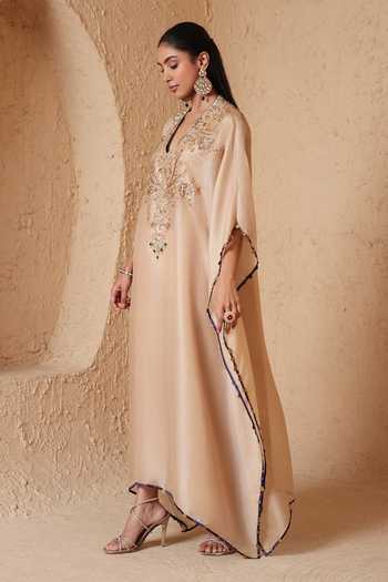 Buy Label Niti Bothra Ivory Organza V-neck Zardozi Embroidered Kaftan Online at Aza Fashions Buy_Label Niti Bothra_Ivory Organza V-neck Zardozi Embroidered Kaftan _Online_at_Aza_Fashions