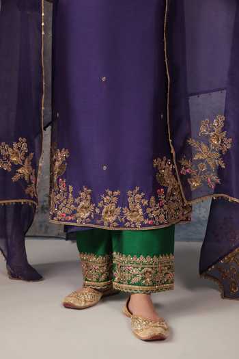 Buy Label Niti Bothra Purple Silk, Organza, Chanderi V-neck Embroidered Straight Kurta And Pant Set Online at Aza Fashions Buy_Label Niti Bothra_Purple Silk, Organza, Chanderi V-neck Embroidered Straight Kurta And Pant Set _Online_at_Aza_Fashions