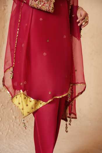 Buy Label Niti Bothra Wine Silk, Organza, Tencel V-neck Embroidered Short Kurta And Pant Set Online at Aza Fashions Buy_Label Niti Bothra_Wine Silk, Organza, Tencel V-neck Embroidered Short Kurta And Pant Set _Online_at_Aza_Fashions
