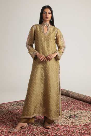 Label Niti Bothra Olive Green Butti Kurta Set 