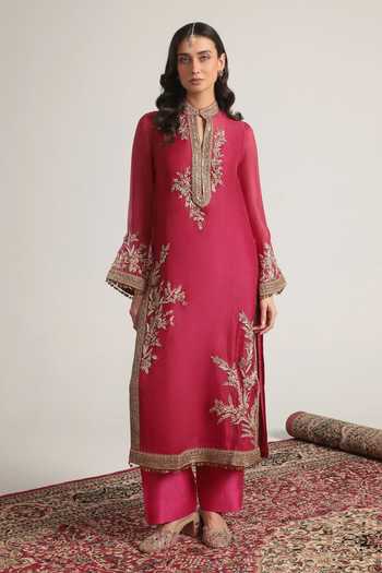 Buy Label Niti Bothra Pink Silk, Organza, Tencel Mandarin Collar Jaal Embroidered Kurta Set Online at Aza Fashions Buy_Label Niti Bothra_Pink Silk, Organza, Tencel Mandarin Collar Jaal Embroidered Kurta Set _Online_at_Aza_Fashions