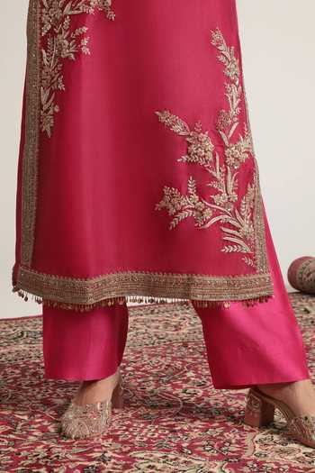 Shop Label Niti Bothra Pink Silk, Organza, Tencel Mandarin Collar Jaal Embroidered Kurta Set Online at Aza Fashions Shop_Label Niti Bothra_Pink Silk, Organza, Tencel Mandarin Collar Jaal Embroidered Kurta Set _Online_at_Aza_Fashions