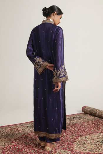 Shop Label Niti Bothra Purple Silk, Tencel, Kota Doria, Organza Mandarin Jaal Embroidered Kurta Set at Aza Fashions Shop_Label Niti Bothra_Purple Silk, Tencel, Kota Doria, Organza Mandarin Jaal Embroidered Kurta Set _at_Aza_Fashions