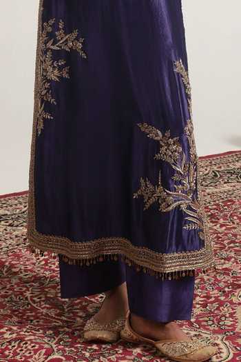 Label Niti Bothra Purple Silk, Tencel, Kota Doria, Organza Mandarin Jaal Embroidered Kurta Set Online at Aza Fashions Label Niti Bothra_Purple Silk, Tencel, Kota Doria, Organza Mandarin Jaal Embroidered Kurta Set _Online_at_Aza_Fashions