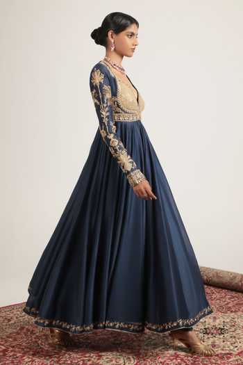 Label Niti Bothra Blue Silk, Organza, Chanderi, Tencel Sweetheart Zardozi Embroidered Anarkali Set Online at Aza Fashions Label Niti Bothra_Blue Silk, Organza, Chanderi, Tencel Sweetheart Zardozi Embroidered Anarkali Set _Online_at_Aza_Fashions
