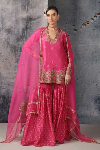 Label Niti Bothra Floral Embroidered Kurta Sharara Set 