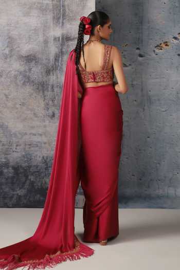 Label Niti Bothra Fringe Saree With Embroidered Blouse 
