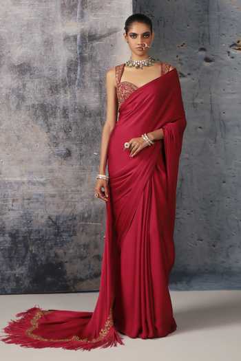 Label Niti Bothra Fringe Saree With Embroidered Blouse 