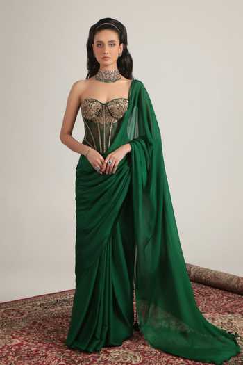 Label Niti Bothra  Zardozi Embroidered Corset With Saree 