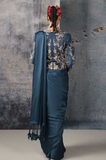 Label Niti Bothra Plain Saree With Embroidered Jacket 