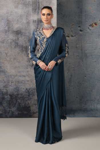 Label Niti Bothra Plain Saree With Embroidered Jacket 