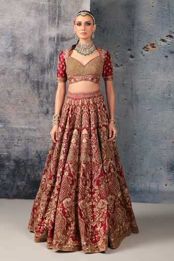 Buy Label Niti Bothra Maroon Silk, Organza Sweetheart Neck Floral Jaal Embroidered Bridal Lehenga Set Online at Aza Fashions Buy_Label Niti Bothra_Maroon Silk, Organza Sweetheart Neck Floral Jaal Embroidered Bridal Lehenga Set _Online_at_Aza_Fashions