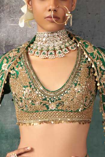 Buy Label Niti Bothra Green Silk, Organza Sequins, Zari, Tassels Scoop Zardozi Embroidered Lehenga Set Online at Aza Fashions Buy_Label Niti Bothra_Green Silk, Organza Sequins, Zari, Tassels Scoop Zardozi Embroidered Lehenga Set _Online_at_Aza_Fashions