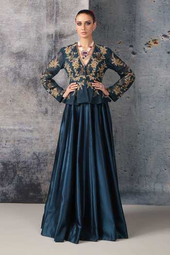 Label Niti Bothra Zeh Embroidered Peplum Top & Lehenga Set 