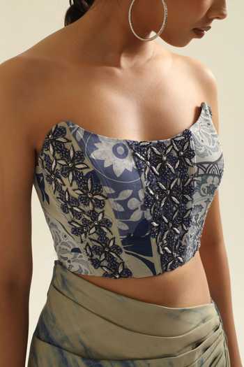Buy_Poonam Dubey_Blue Georgette Embroidery Sweetheart Neck Adrika Corset And Draped Skirt Set _Online_at_Aza_Fashions