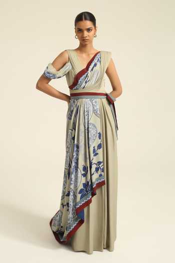 Poonam Dubey Lila Printed Draped Dress 