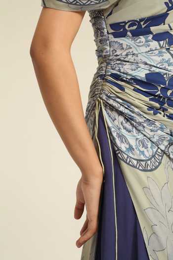 Shop_Poonam Dubey_Blue Georgette Asymmetric Neck, One Shoulder Aarna Maxi Dress _Online_at_Aza_Fashions