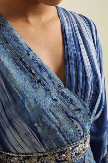 Poonam Dubey_Blue Georgette V-neck Asmira Tie Dye Pattern Dress _Online_at_Aza_Fashions