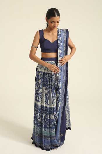 Poonam Dubey Nazeera Printed Pre-Draped Saree & Blouse Set 