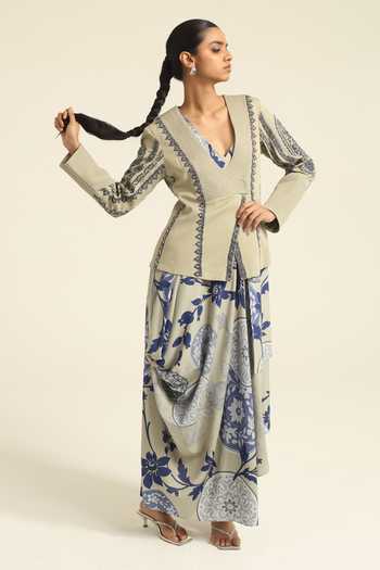 Poonam Dubey Hana Embroidered Jacket With Dress 