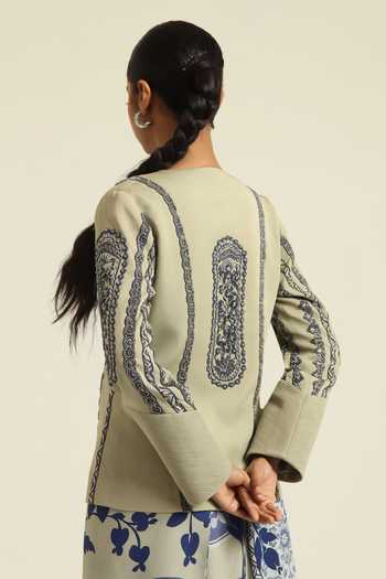 Buy_Poonam Dubey_Green Georgette V-, Open Hana Embroidered Jacket With Dress _Online_at_Aza_Fashions