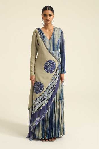 Poonam Dubey Selma Tie Dye Pattern Dress With Jacket 
