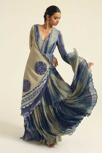 Poonam Dubey Selma Tie Dye Pattern Dress With Jacket 