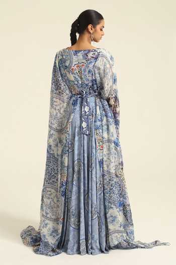 Poonam Dubey Anura Printed Draped Dress With Belt 