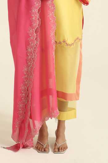 Buy_Poonam Dubey_Yellow Organza, Georgette, Chanderi V-neck Nyra Embroidered Kurta Set _Online_at_Aza_Fashions