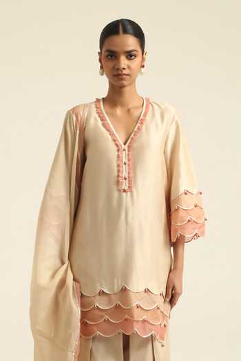 Buy_Poonam Dubey_Multi Color Organza, Chanderi V-neck, Yes Miraya Embroidered Kurta Salwar Set _Online_at_Aza_Fashions