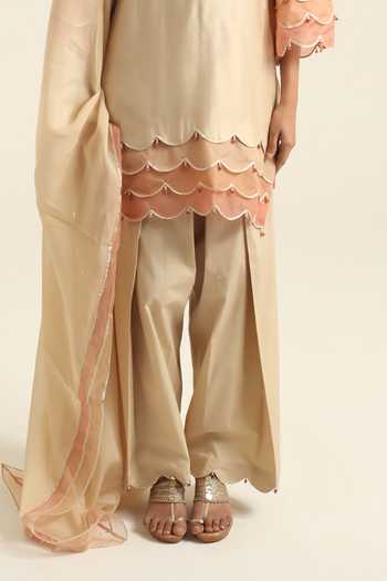 Shop_Poonam Dubey_Multi Color Organza, Chanderi V-neck, Yes Miraya Embroidered Kurta Salwar Set _Online_at_Aza_Fashions