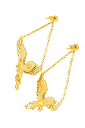 Totapari_Gold Plated Corbett Plum Head Parrot Dangler Earrings _Online_at_Aza_Fashions