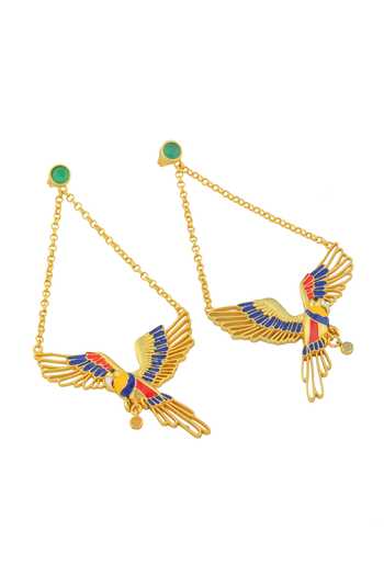 Buy_Totapari_Gold Plated Corbett Plum Head Parrot Dangler Earrings _Online_at_Aza_Fashions