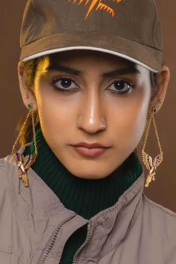 Shop_Totapari_Gold Plated Corbett Plum Head Parrot Dangler Earrings _Online_at_Aza_Fashions