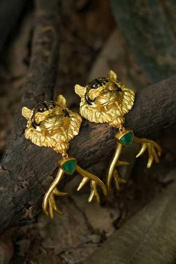 Totapari_Gold Plated Corbett Romeo Hunting A Deer Stud Earring _at_Aza_Fashions