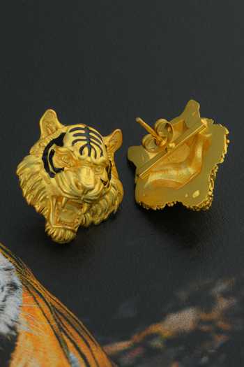 Shop_Totapari_Gold Plated Corbett Romeo Tiger Stud Earrings _Online_at_Aza_Fashions