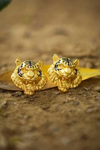 Totapari_Gold Plated Corbett Romeo Tiger Stud Earrings _at_Aza_Fashions