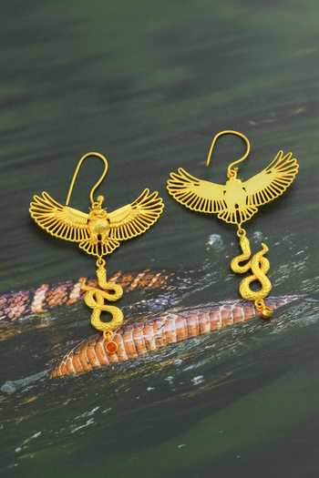 Totapari Gold Plated Corbett Eagle Owl Earrings at Aza Fashions Totapari_Gold Plated Corbett Eagle Owl Earrings _at_Aza_Fashions